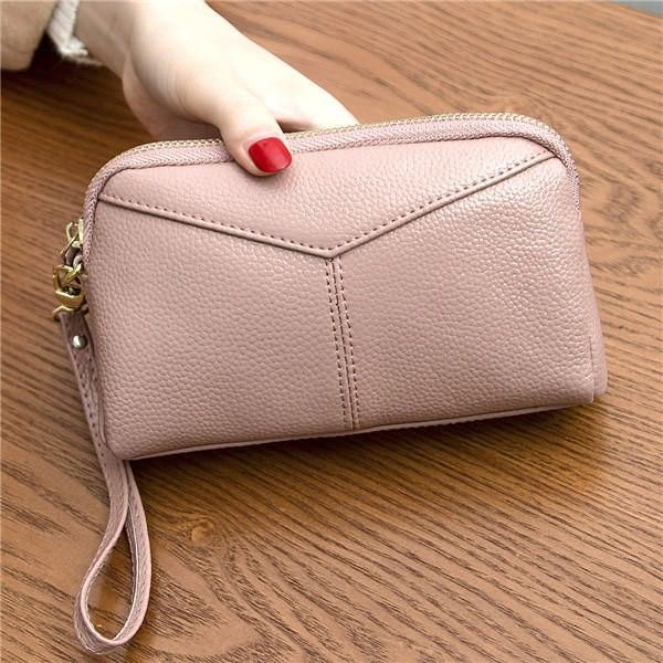 Ekte Kuskinn For Dame 6.3 Tommer Telefon Clutch Lommeboknøkler Kort Myntholder 5 Farger