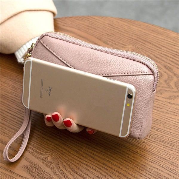 Ekte Kuskinn For Dame 6.3 Tommer Telefon Clutch Lommeboknøkler Kort Myntholder 5 Farger