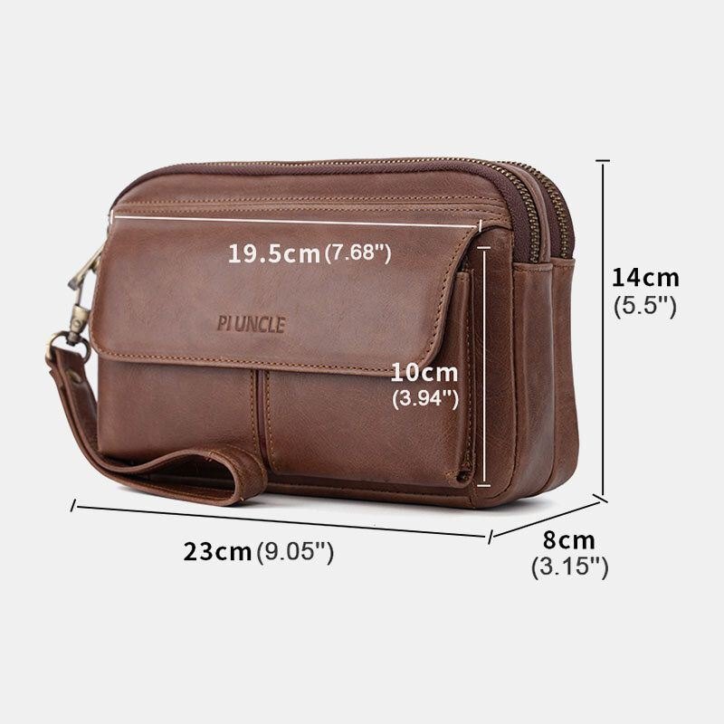 Herre Stor Kapasitet Multikortspor 6.5 Tommers Telefonveske Multifunksjonell Ekte Skinn Business Retro Clutch Vesker