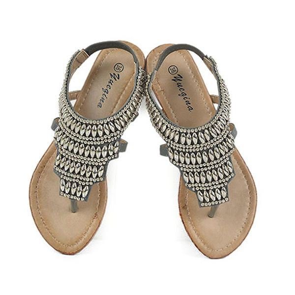 Bohemia Beaded Retro Vintage Strandsandaler For Dame Peep Toe Slip On Flat Sandaler