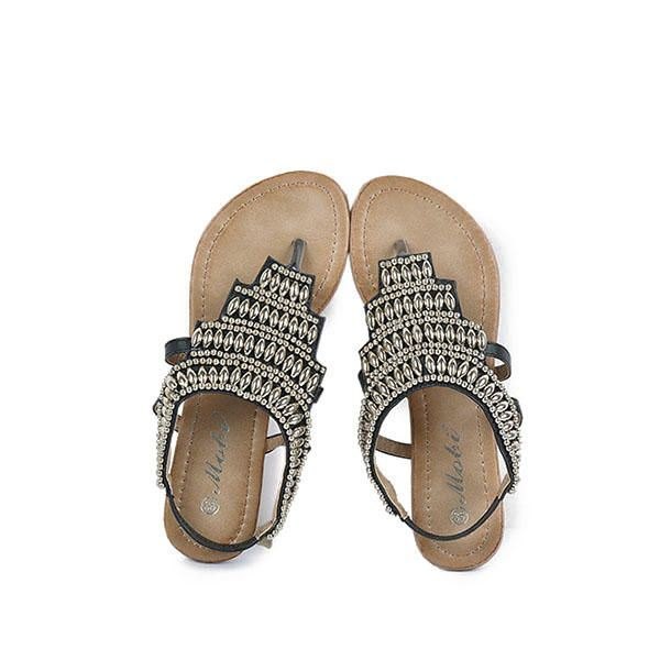 Bohemia Beaded Retro Vintage Strandsandaler For Dame Peep Toe Slip On Flat Sandaler