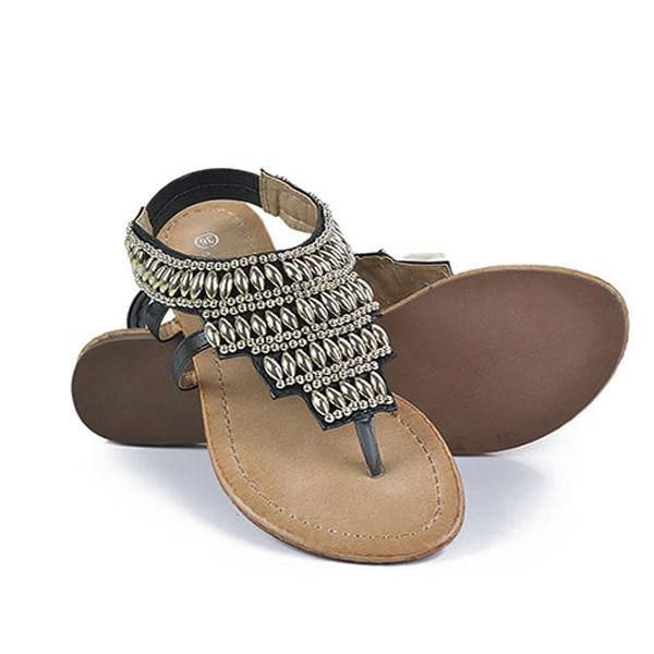 Bohemia Beaded Retro Vintage Strandsandaler For Dame Peep Toe Slip On Flat Sandaler