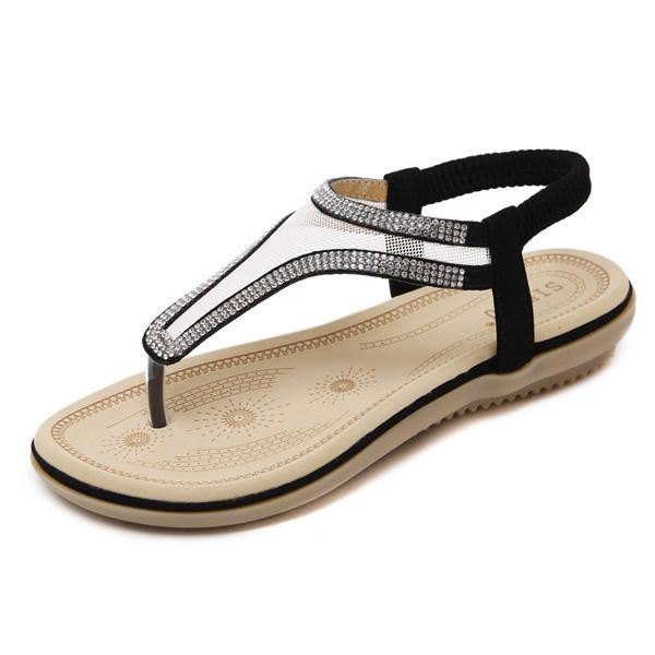 Bohemia Flip-flops For Dame Beach Casual Rhinestone-sandaler