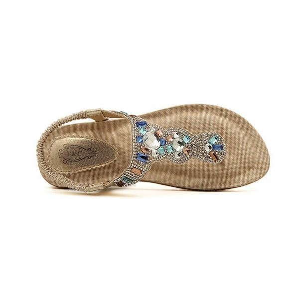 Bohemia Perle For Dame Rhinestone Elastic Beach Flat Sandaler Peep Toe Flip Flops