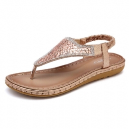 Bohemian Rhinestone Elastisk Band Flat Sandaler For Kvinner