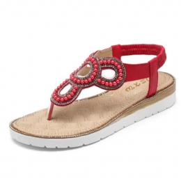 Bohemian Rhinestone Perle Flat Sandaler For Dame Casual Holiday Lady Sandaler