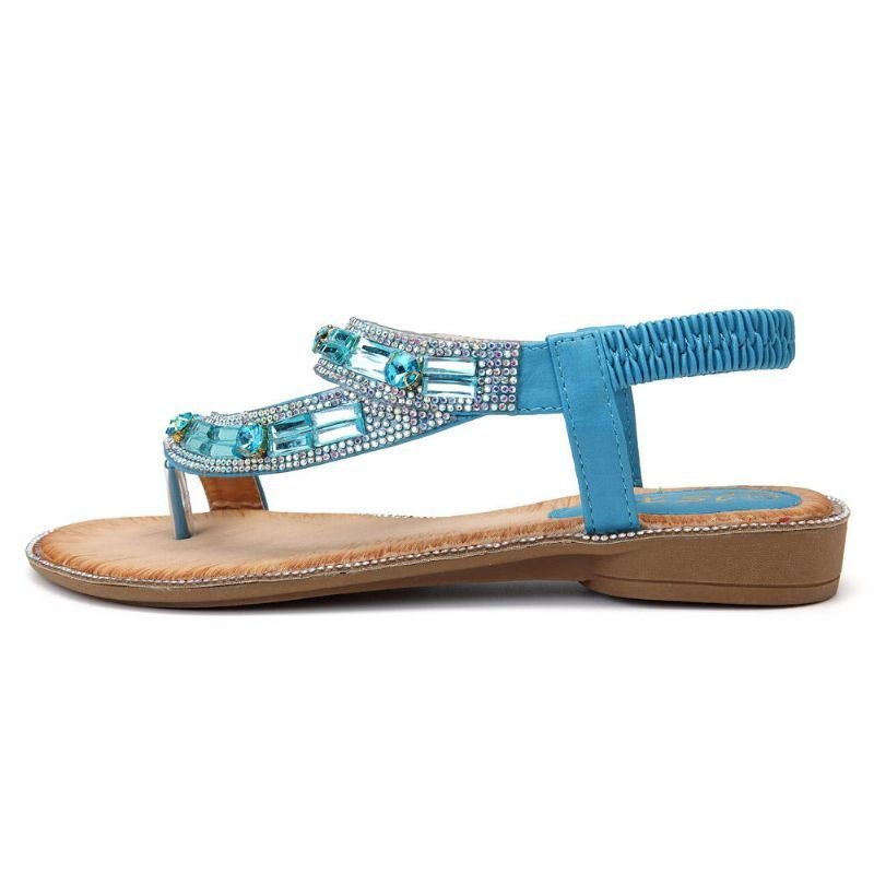 Bohemian Women Rhinestone Flat Sandaler Flip Flop Sko