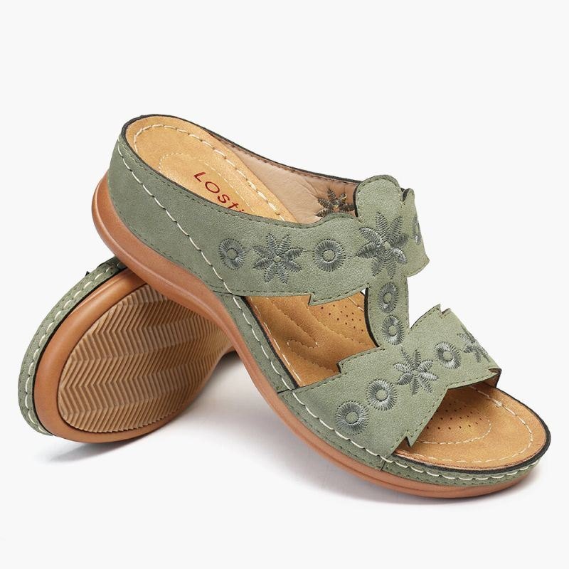 Broderi For Dame Komfortabel Uformell Sommersandaler Med Slip-on-kile