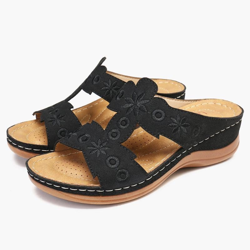 Broderi For Dame Komfortabel Uformell Sommersandaler Med Slip-on-kile