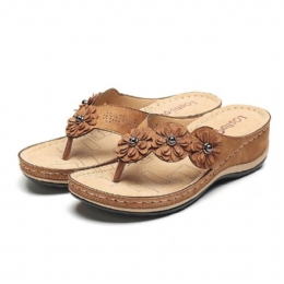 Comfy Flip Flop Flowers Wedge Sandaler For Kvinner