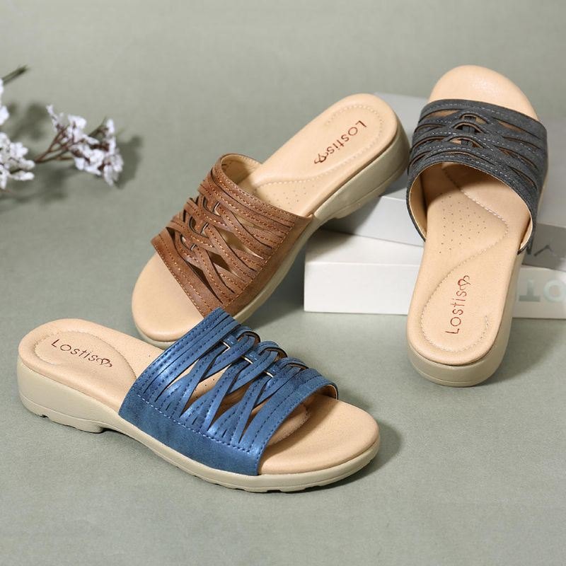 Cross Tie Comfy Wedge Sandaler For Dame