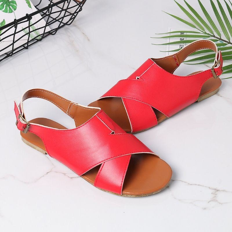 Dame Dame Beach Peep Toe Cross Spenne Flats Sandaler