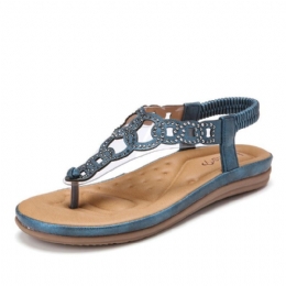 Dame Beading Elastisk Band Myk Clip Toe Beach Casual Sandaler