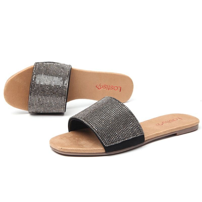 Dame Beading Single Band Casual Slide Sandaler