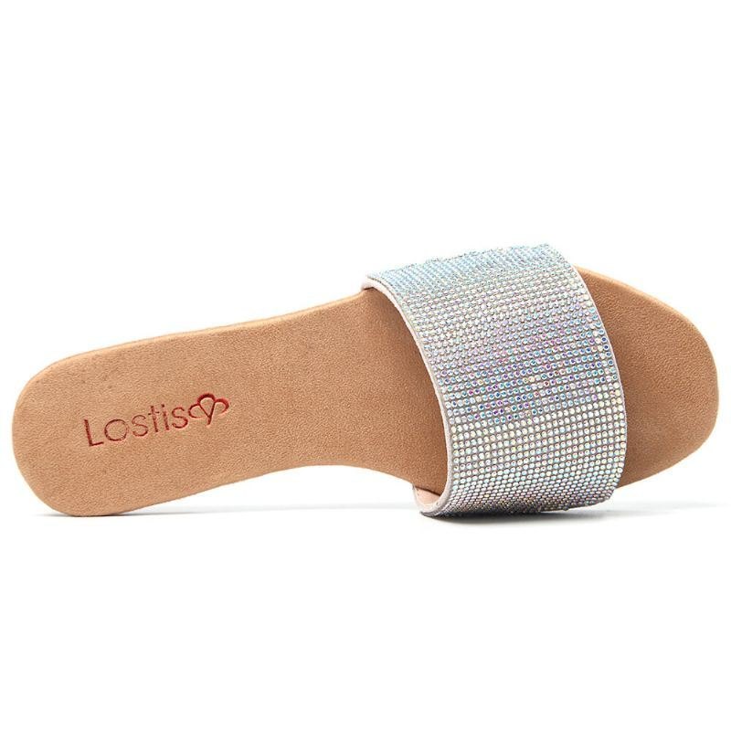 Dame Beading Single Band Casual Slide Sandaler