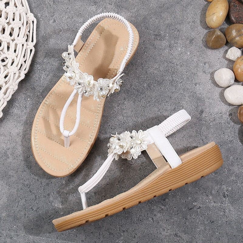 Dame Blomster Dekor Clip Toe Flats Slip On Sandaler