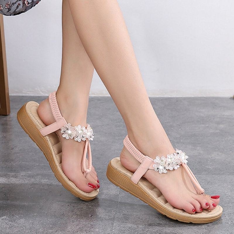 Dame Blomster Dekor Clip Toe Flats Slip On Sandaler