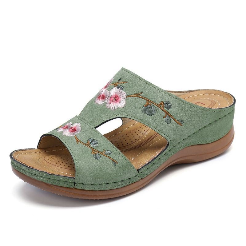 Dame Blomsterbroderi Åpen Tå Casual Summer Wedge Sandaler