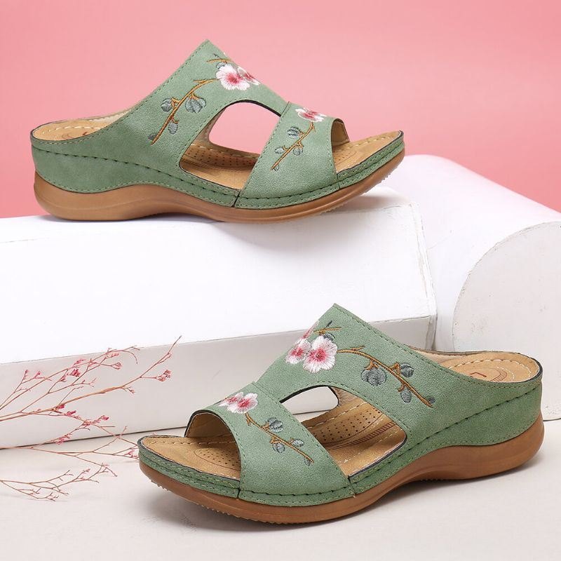 Dame Blomsterbroderi Åpen Tå Casual Summer Wedge Sandaler