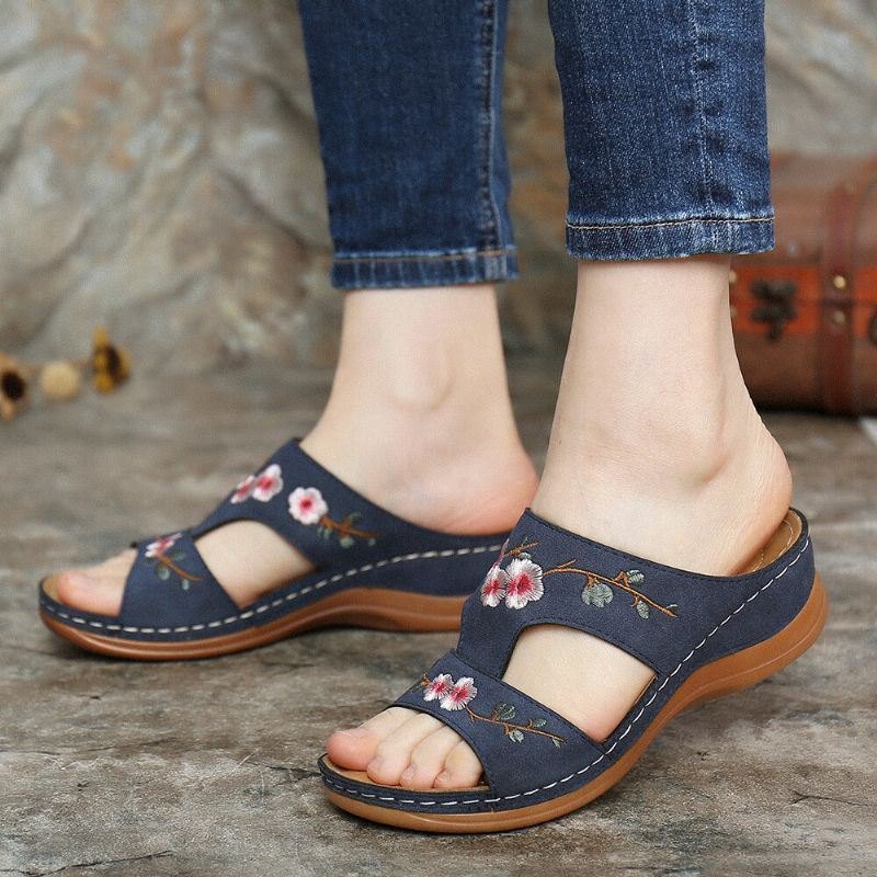 Dame Blomsterbroderi Åpen Tå Casual Summer Wedge Sandaler