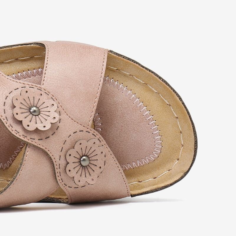 Dame Blomsterdekorasjon Cross Strap Slip On Casual Daily Beach Wedge Sandaler