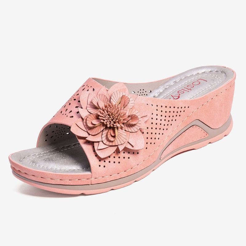 Dame Blomsterdekorasjon Justerbar Stropp Hul Ut Slip On Uformelle Sommersandaler