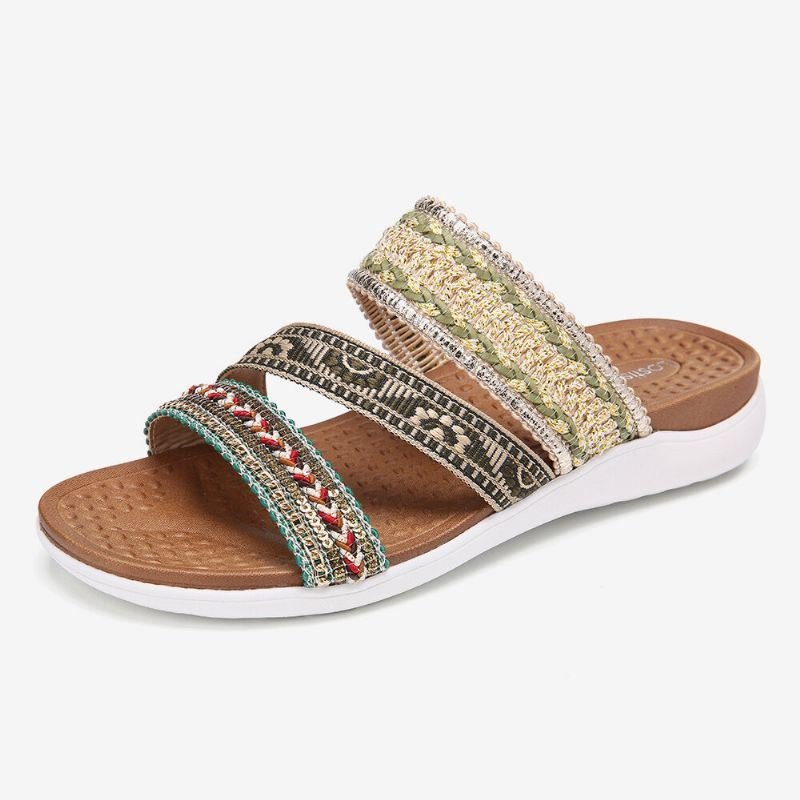 Dame Bohemia Åpen Tå Myk Såle Casual Summer Beach Slides Flat Sandaler