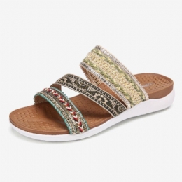 Dame Bohemia Åpen Tå Myk Såle Casual Summer Beach Slides Flat Sandaler