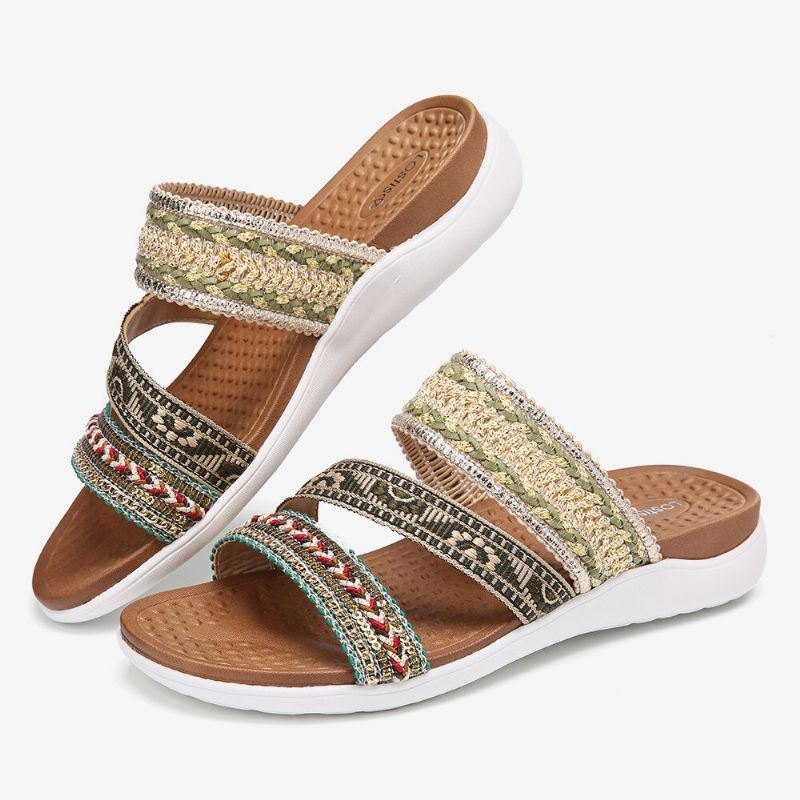 Dame Bohemia Åpen Tå Myk Såle Casual Summer Beach Slides Flat Sandaler