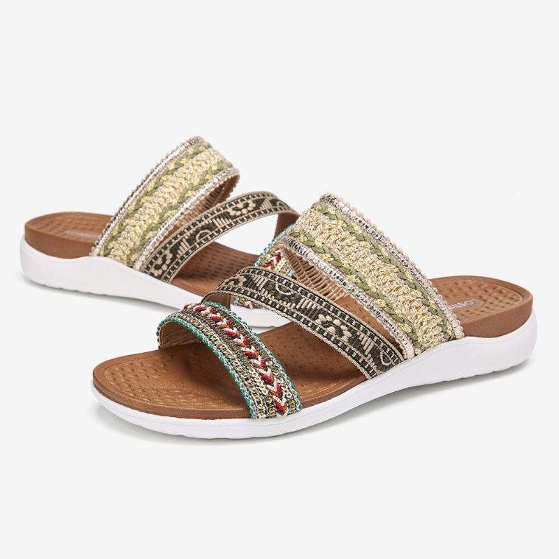 Dame Bohemia Åpen Tå Myk Såle Casual Summer Beach Slides Flat Sandaler