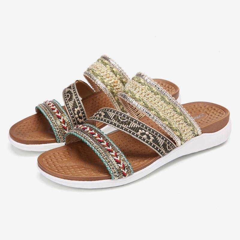 Dame Bohemia Åpen Tå Myk Såle Casual Summer Beach Slides Flat Sandaler