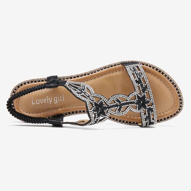 Dame Bohemia Rhinestone Hollow Elastisk Slip On Casual Sandaler