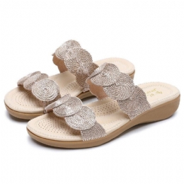 Dame Bohemian Double Band Woven Beach Casual Wedges Sandaler