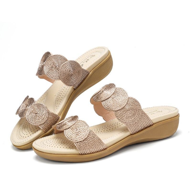 Dame Bohemian Double Band Woven Beach Casual Wedges Sandaler