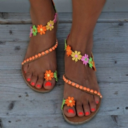 Dame Bohemian Flower Decoration Bead Slip On Clip Toe Summer Beach Flat Sandaler