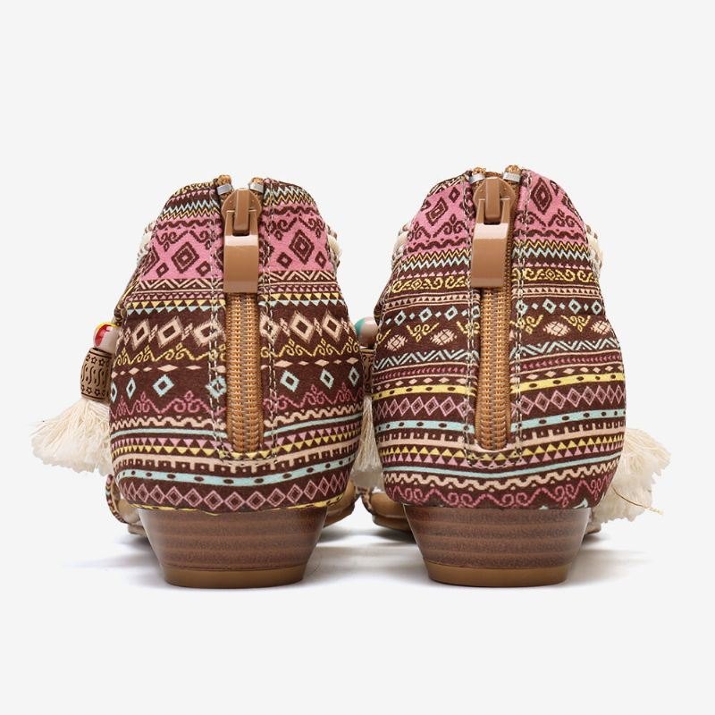 Dame Bohemian Folkways Mønster Open Toe Summer Flat Sandaler