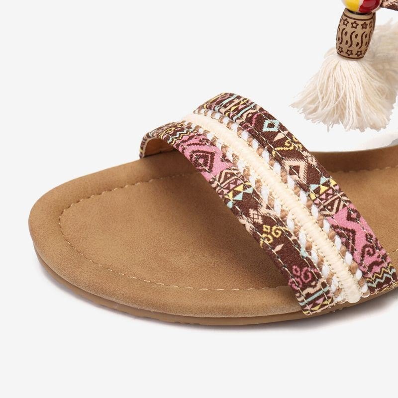 Dame Bohemian Folkways Mønster Open Toe Summer Flat Sandaler