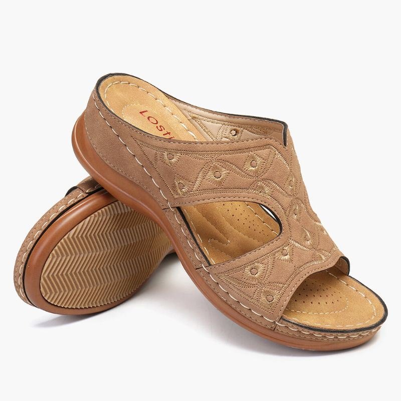 Dame Broderi Åpen Toe Komfortabel Casual Slip On Summer Wedge Sandaler