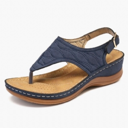 Dame Broderi Clip Toe Elastisk Bånd Behagelig Uformell Sommer Wedge Sandaler