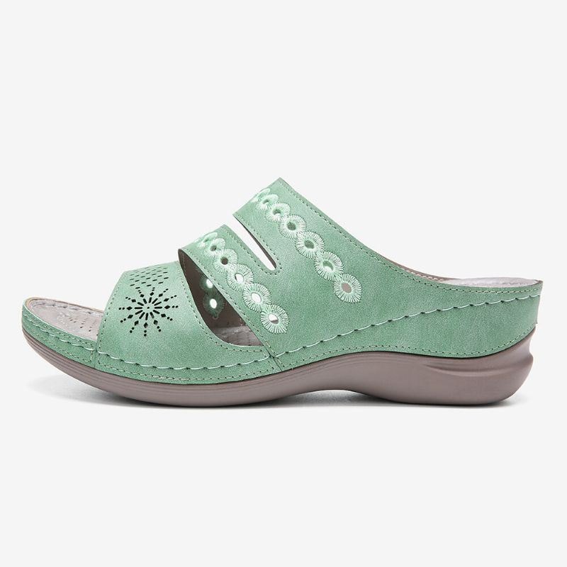 Dame Broderi Utskjæring Åpen Toe Slip On Casual Wedge Sandaler