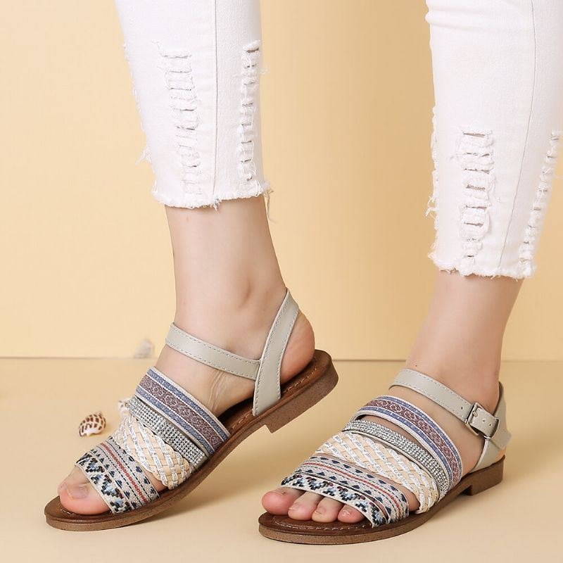 Dame Casual Bohemia Weave Stitching Spenne Flat Sandaler