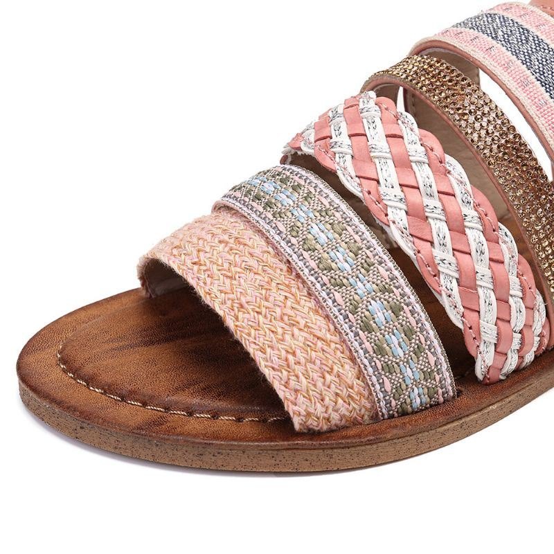 Dame Casual Bohemia Weave Stitching Spenne Flat Sandaler