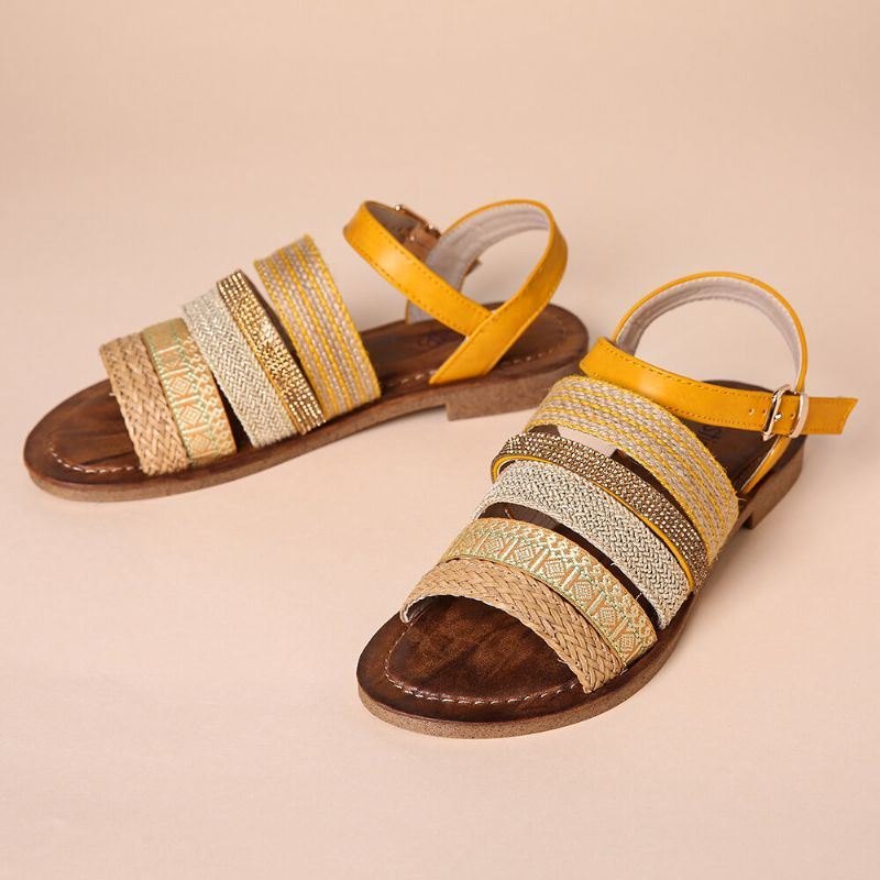 Dame Casual Bohemia Weave Stitching Spenne Flat Sandaler