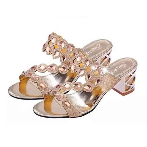 Dame Casual Platform Sandaler Rhinestone Slip On Shoes Strandsandaler