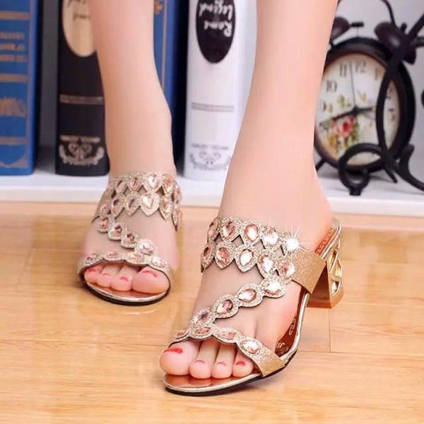 Dame Casual Platform Sandaler Rhinestone Slip On Shoes Strandsandaler