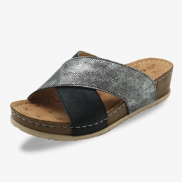 Dame Cross Spleising Åpen Tå Comfy Summer Casual Wedge Sandaler