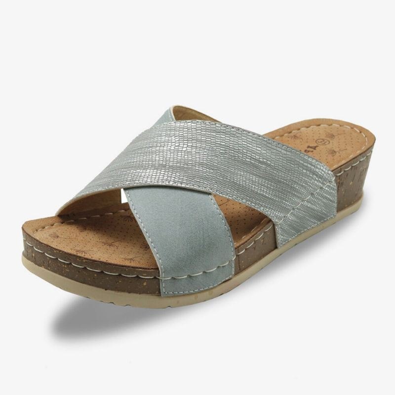 Dame Cross Spleising Åpen Tå Comfy Summer Casual Wedge Sandaler