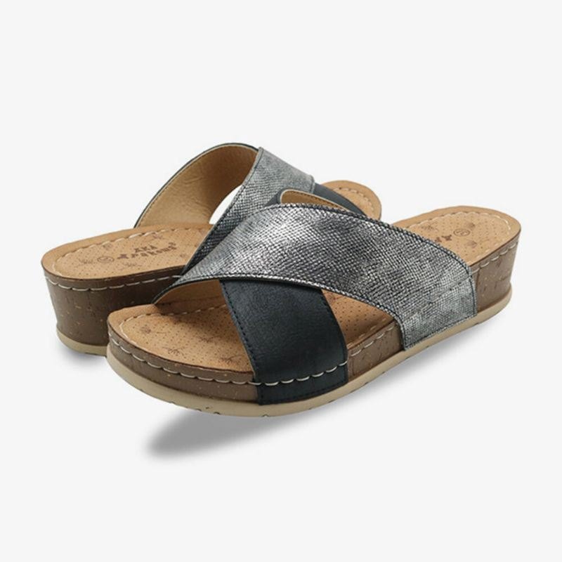 Dame Cross Spleising Åpen Tå Comfy Summer Casual Wedge Sandaler