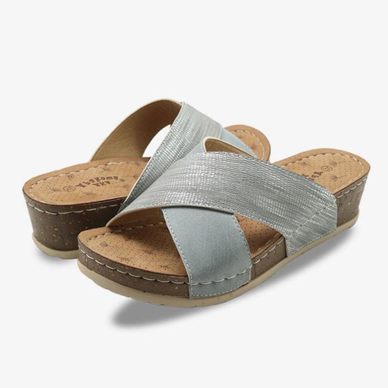 Dame Cross Spleising Åpen Tå Comfy Summer Casual Wedge Sandaler