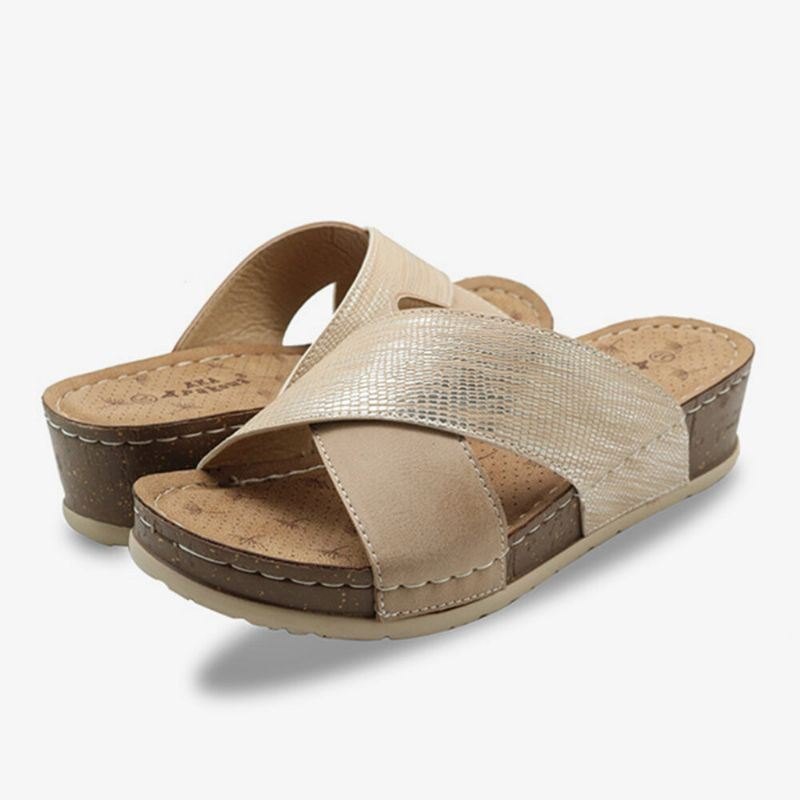 Dame Cross Spleising Åpen Tå Comfy Summer Casual Wedge Sandaler